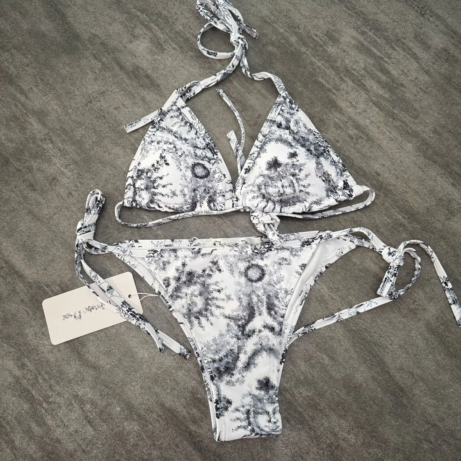 Women's Printed Triangle Bikini Set Halter Neck Tie Side High Cut Two Piece Swimsuit Beachwear