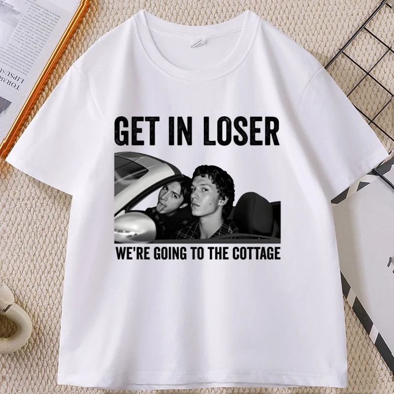 

Футболка Get in Loser, повседневная футболка с короткими рукавами и круглым вырезом, забавные футболки с графическим рисунком, удобная уличная одежда, топы