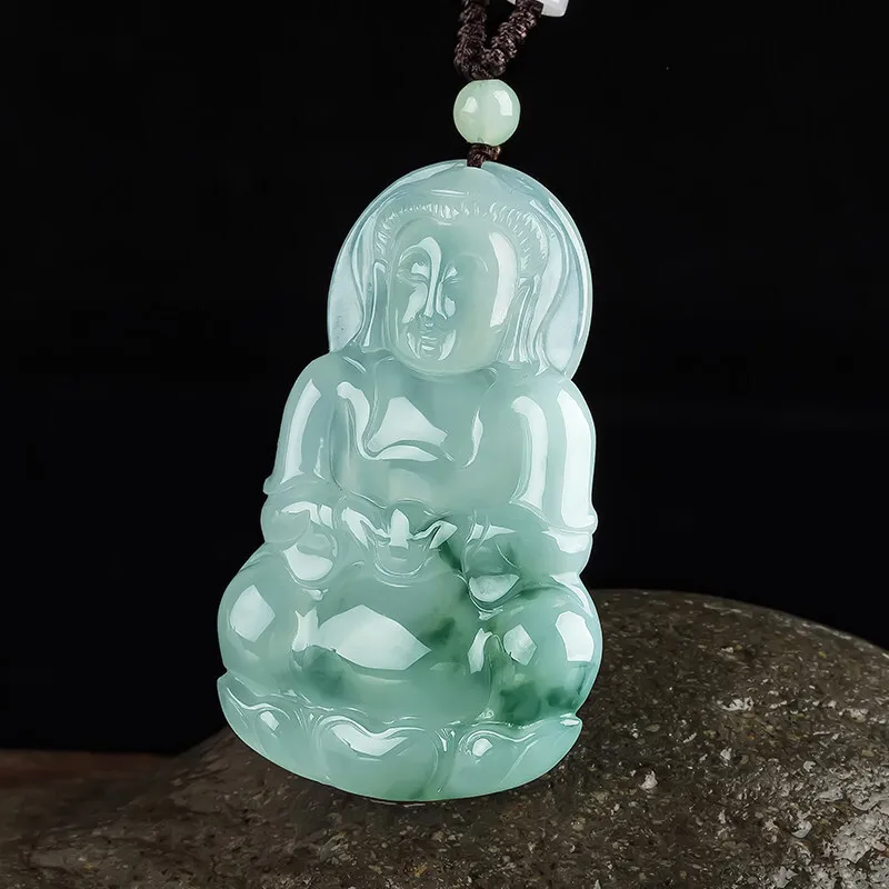 a Goods Myanmar Jade Floating Flower Ice Glutinous Men's Lotus Holding Bottle Guanyin Bodhisattva Pendant