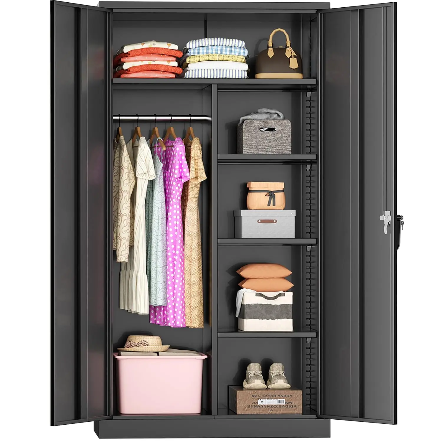 Metal Wardrobe Cabinet with Locking Doors, 72