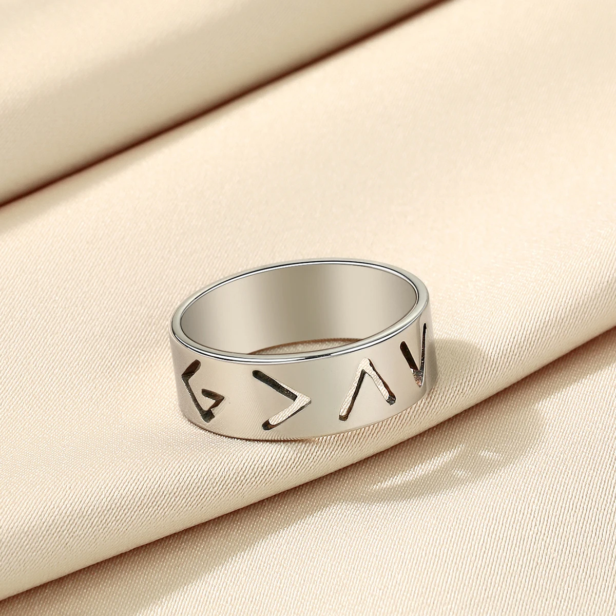 CHENGXUN God Is Greater Than The Highs and Lows Dainty Stainless Steel Stacking Band Ring Specific Symbols Ring for Men Women