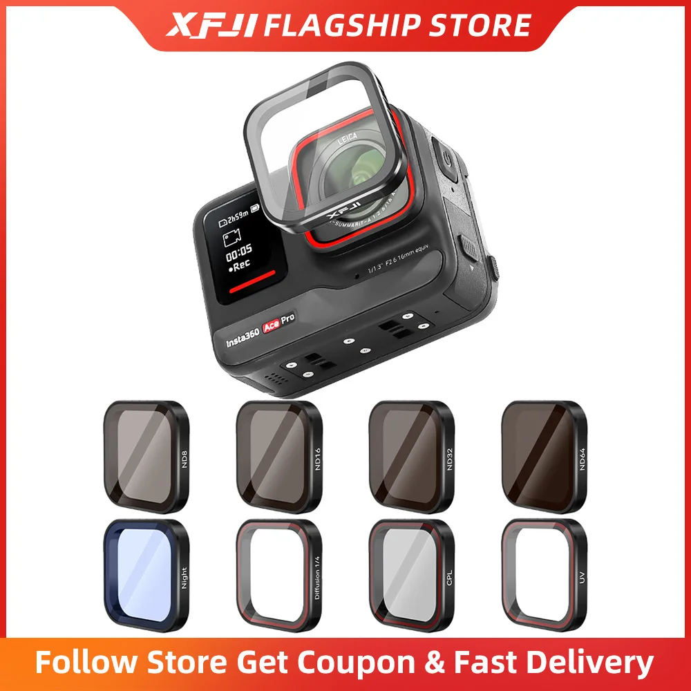 XFJI CPL ND8 ND16 ND32 UV Diffusion 1/4 Quick Release Lens Filter Set Frame for Insta360 Ace Pro 2 Action Camera Accessories