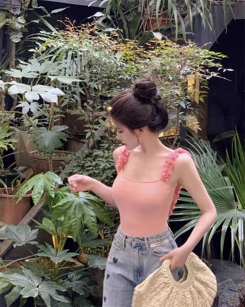 Three-dimensional Flower Suspender Swimsuit Women Slim Body Sweet Spicy One-piece Swimsuit Pure Desire to Soak in Hot Spring