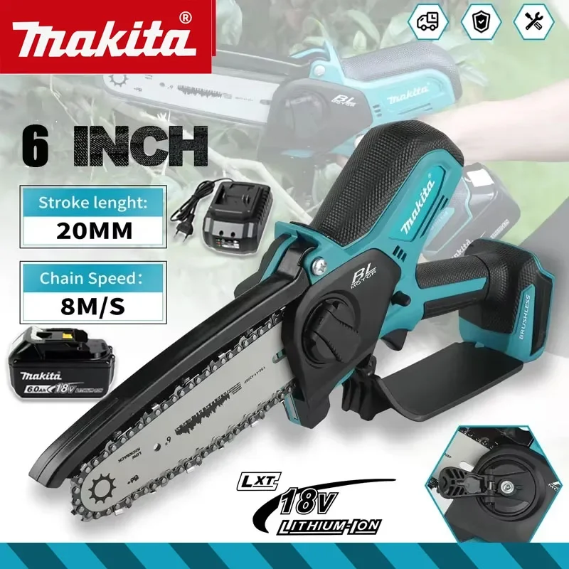 Tronçonneuse sans fil Makita 18V pour le travail du bois, mini-tronçonneuse portative électrique de 6 pouces pour l'abattage des arbres
