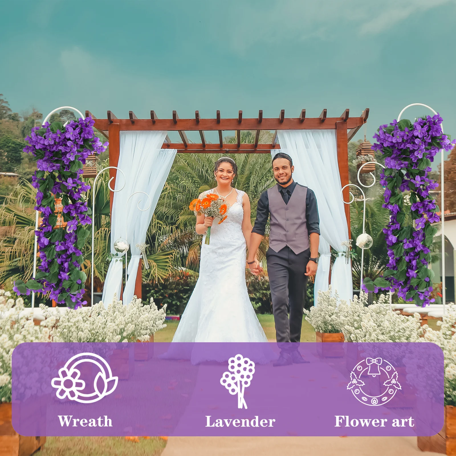 

Artificial Lavender Flowers Deep Purple 4 Petals Simulation Vine Romantic Wedding Bouquet Home Decoration Silk Fake Plants