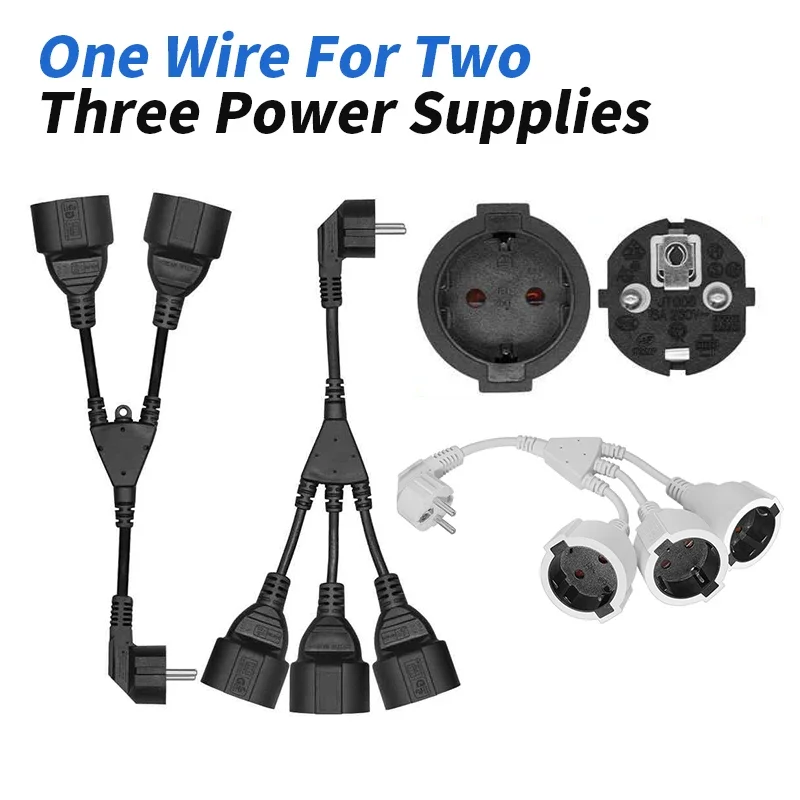 16A EU Plug Power Cord 1 to 2/3 Wire Splitter European Standard Y-type Extension Cable Round Foot Male to Female Connection Line