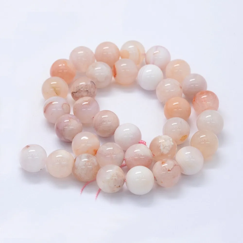 PandaHall 1 Strang Natürliche Kirschblüten-Achat Runde Perlen, Verschiedene Größen 10mm 12mm 14mm für Halsketten Armbänder Schmuckherstellung – Detail 6