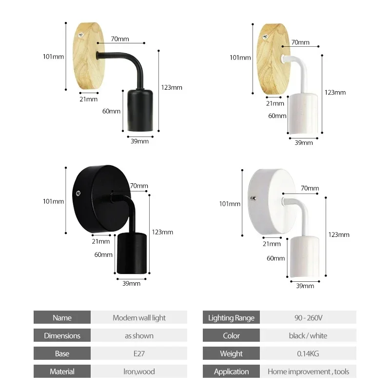 بسيط الجدار ضوء E27 85-265 فولت الحديد/الخشب لوحة داخلي إضاءة خارجية غرفة نوم غرفة المعيشة ديكور المنزل التيار المتناوب الأسلاك الجدار مصباح #3
