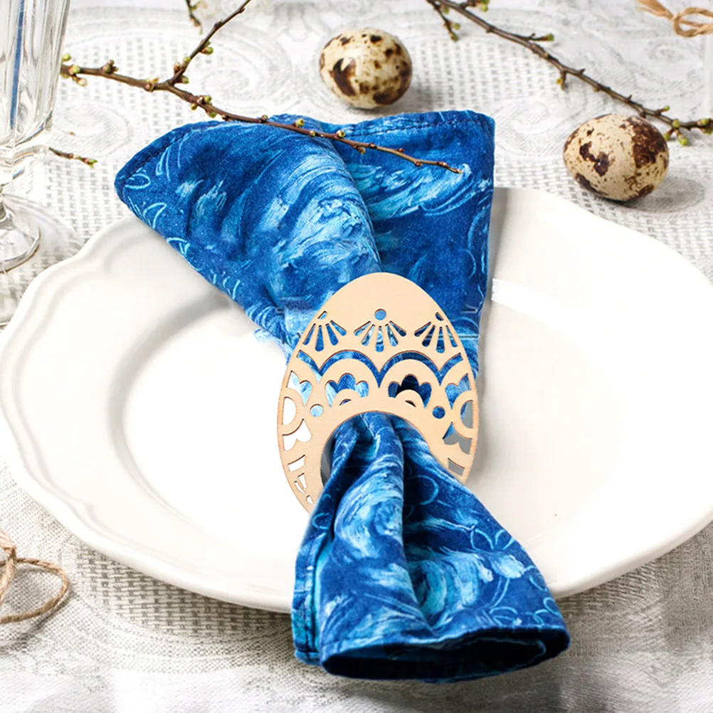 

10Pcs Wood Napkin Rings Easter Egg Shape Napkin Buckles Restaurant Hotel Table Decoration Easter Dinner Accessory