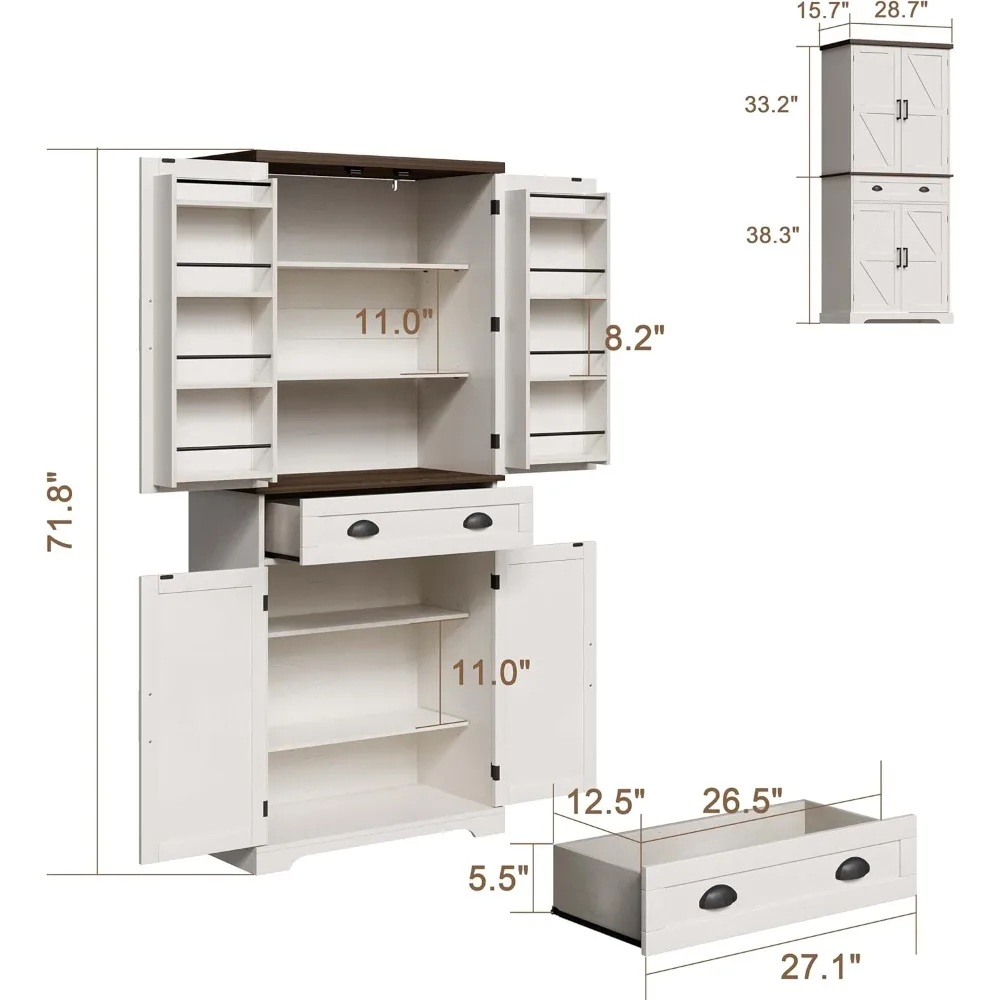 Farmhouse Kitchen Pantry Cabinet with Drawer,Tall Storage Cabinet with Door Shelves and Adjustable Shelves,Freestanding Cupboard