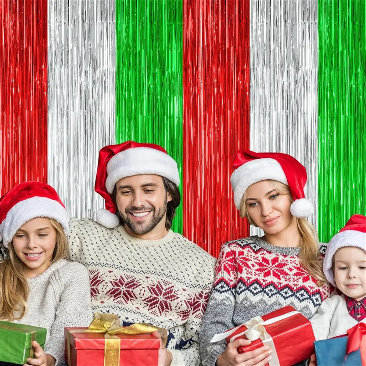 12 Pack Christmas Party Backdrop,78.74 X 39.37 Inch Foil Streamer,Fringe Curtain Streamer,Hanging Christmas Decor