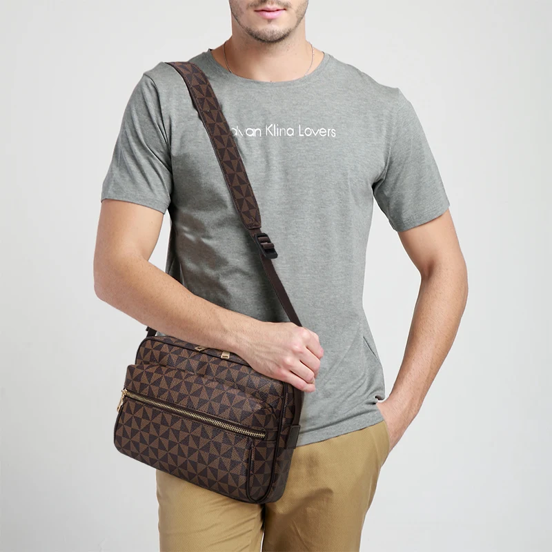 Imagem -06 - Bolsa Tiracolo Xadrez para Homens Bolsa de Ombro Versátil Estilinque de Couro Clássico Masculino Moda Preta