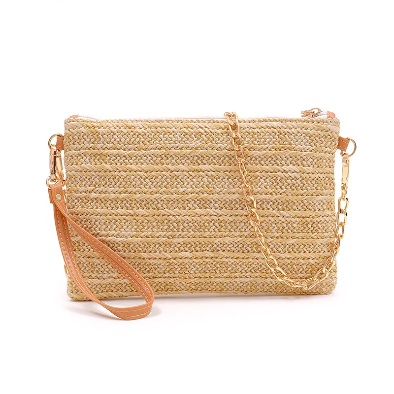 

Chain Women's Shoulder Bag Woven Clutch Square Purses and Handbags Bohemian Straw Bags Female Summer Beach Bag Wallet Pouch