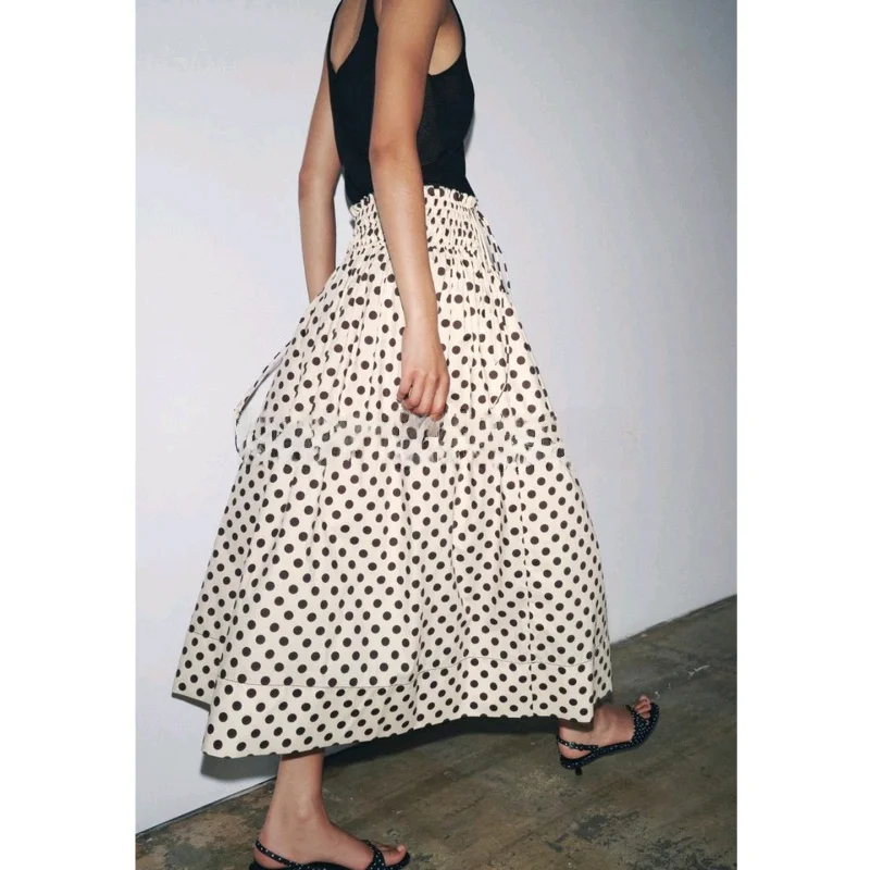 

Летняя женская юбка-миди с эластичной резинкой на талии, прямой крой, повседневная юбка в горошек со средней талией, юбка из полиэфирного волокна