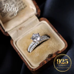 Potiy 1.5ct Round Cut Cubic Zirconia Solitaire Wedding Engagement Ring Promise Bridal Sets Anniversary Gift 925 Sterling Sliver