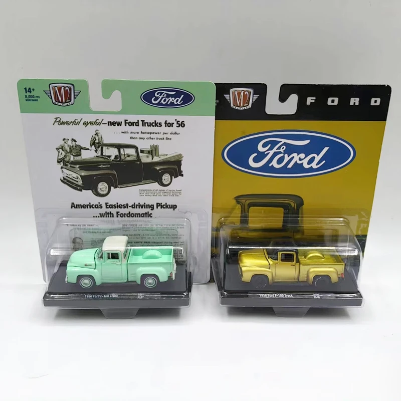 

M2 Машины 1:64 1956 Ford F-100 Грузовик/1965 Econoline Кемпинг Модель автомобиля из сплава Статическая коллекция Украшенные праздничные подарки Игрушки