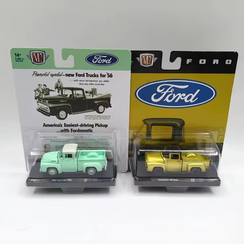M2 Machines 1: 64 1956 Ford F-100 Truck/1965 Econoline Camping Alloy Car Model Static Collection Decorated Holiday Gifts Toys