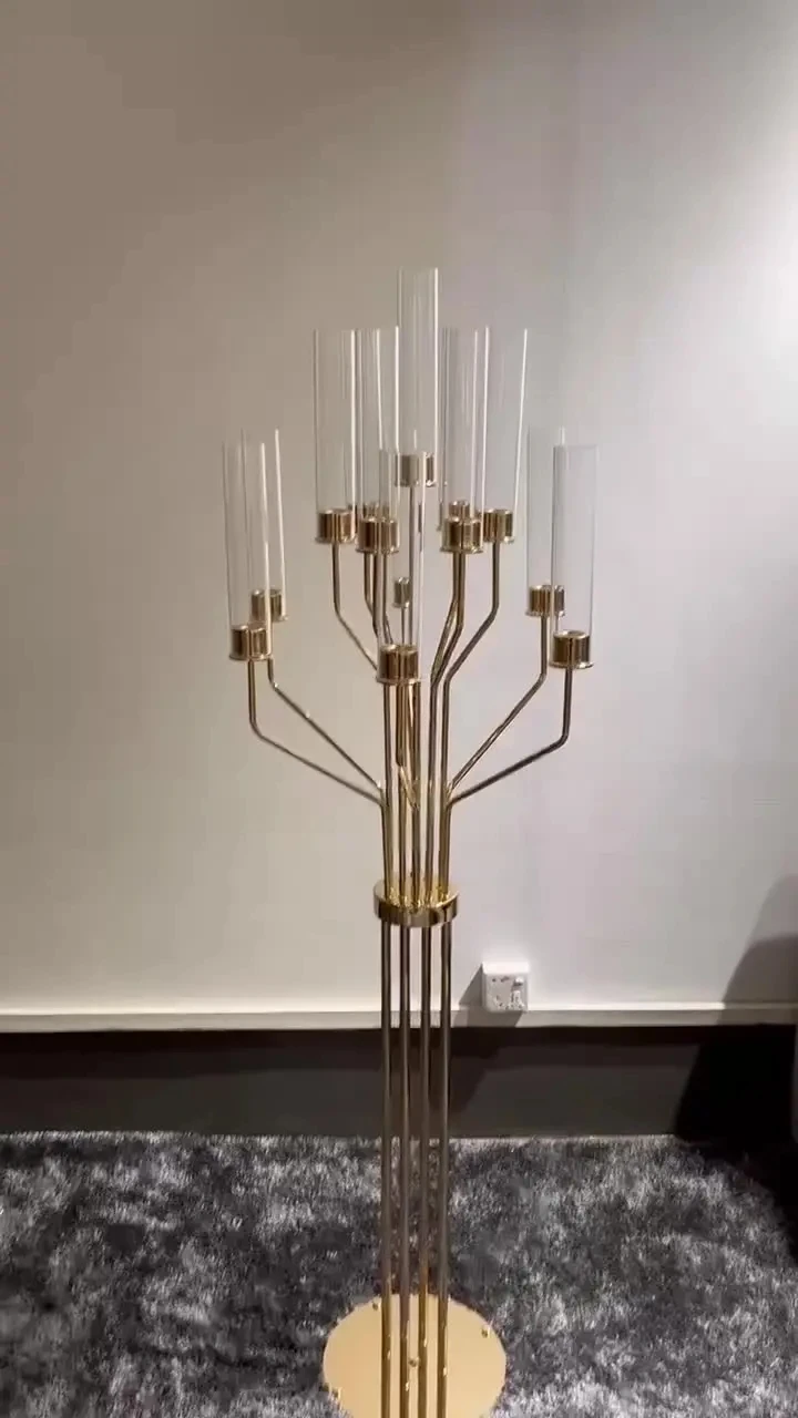 wedding table candlestick holder sliver Gold Metal CandleHolder Stand Table backdrop stick Centerpieces