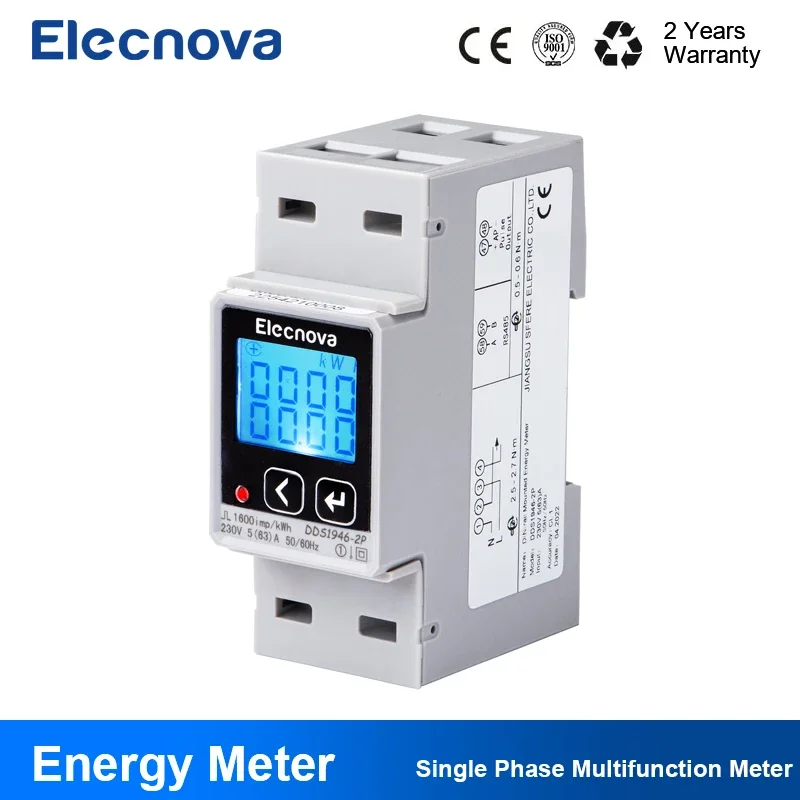 

Enerty Meter Solar Power 1 Phase Modbus-RTU DIN Rail Digital LCD Electricity Consumption Monitor Multimeter DDSF1946-2P