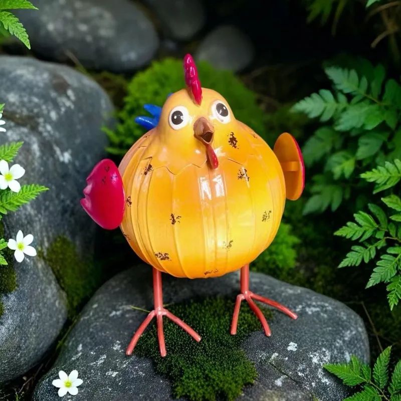 Creative Wrought Iron Simulation Resin Chicken Sculpture Ornaments Outdoor Courtyard Balcony Animal Statue Garden Decoration