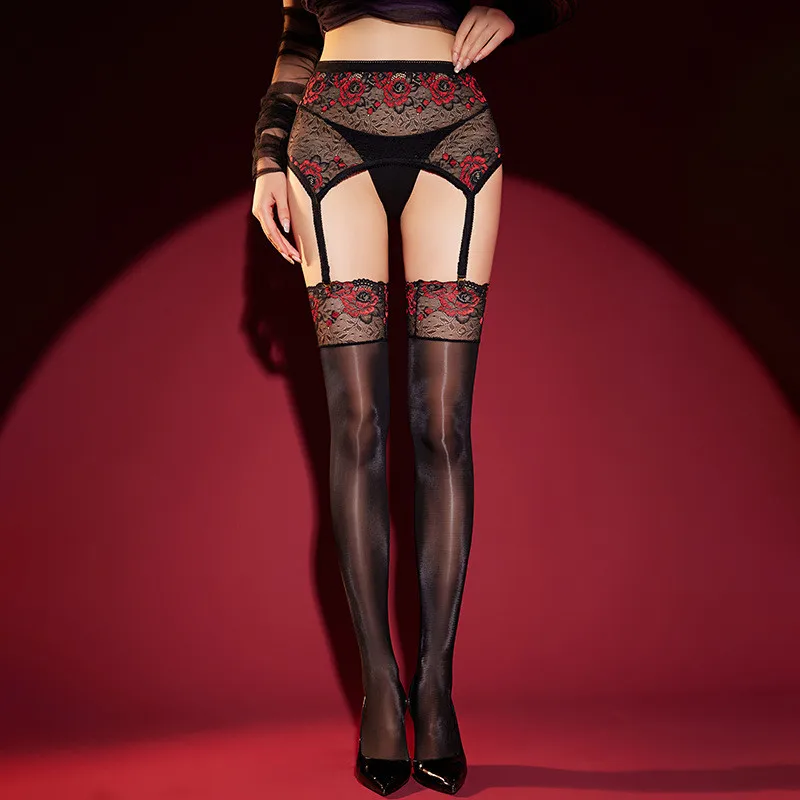 زيت الحصان النساء جوارب قابلة للفصل مع حزام الرباط الفخذ العليا الحمالة جوارب القطب الرقص فستان الدانتيل كلوبوير جوارب طويلة