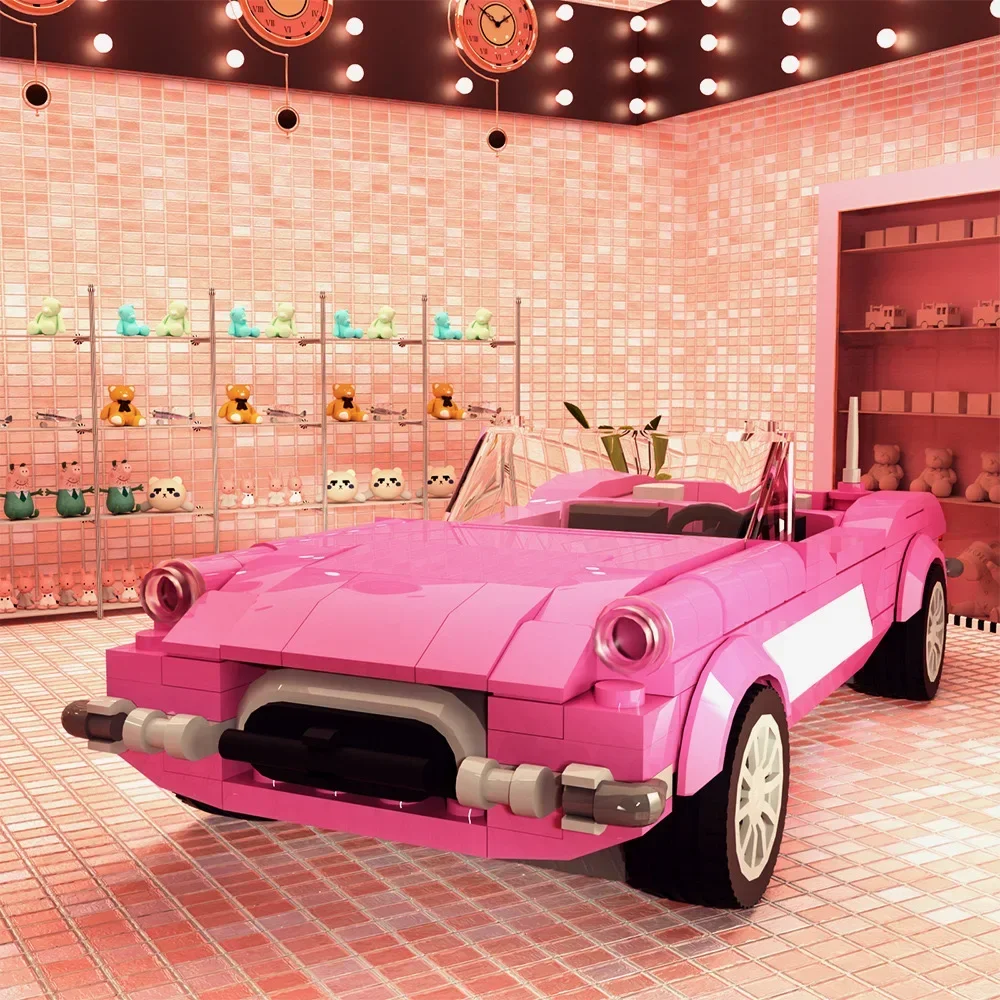 BarbiesPink Corvett Car Building Blocks  Pink Car Building block children\'s DIY puzzle toy decoration model gift