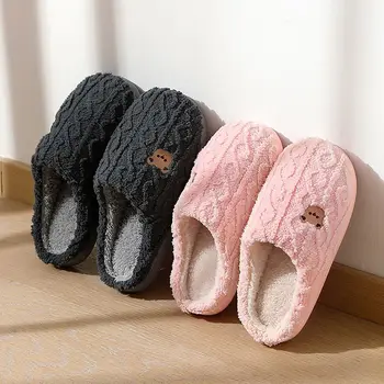 Winter Fluffy Shoes Women Cotton Slippers Cartoon Bear Thick Sole Warm Slides Men Female…