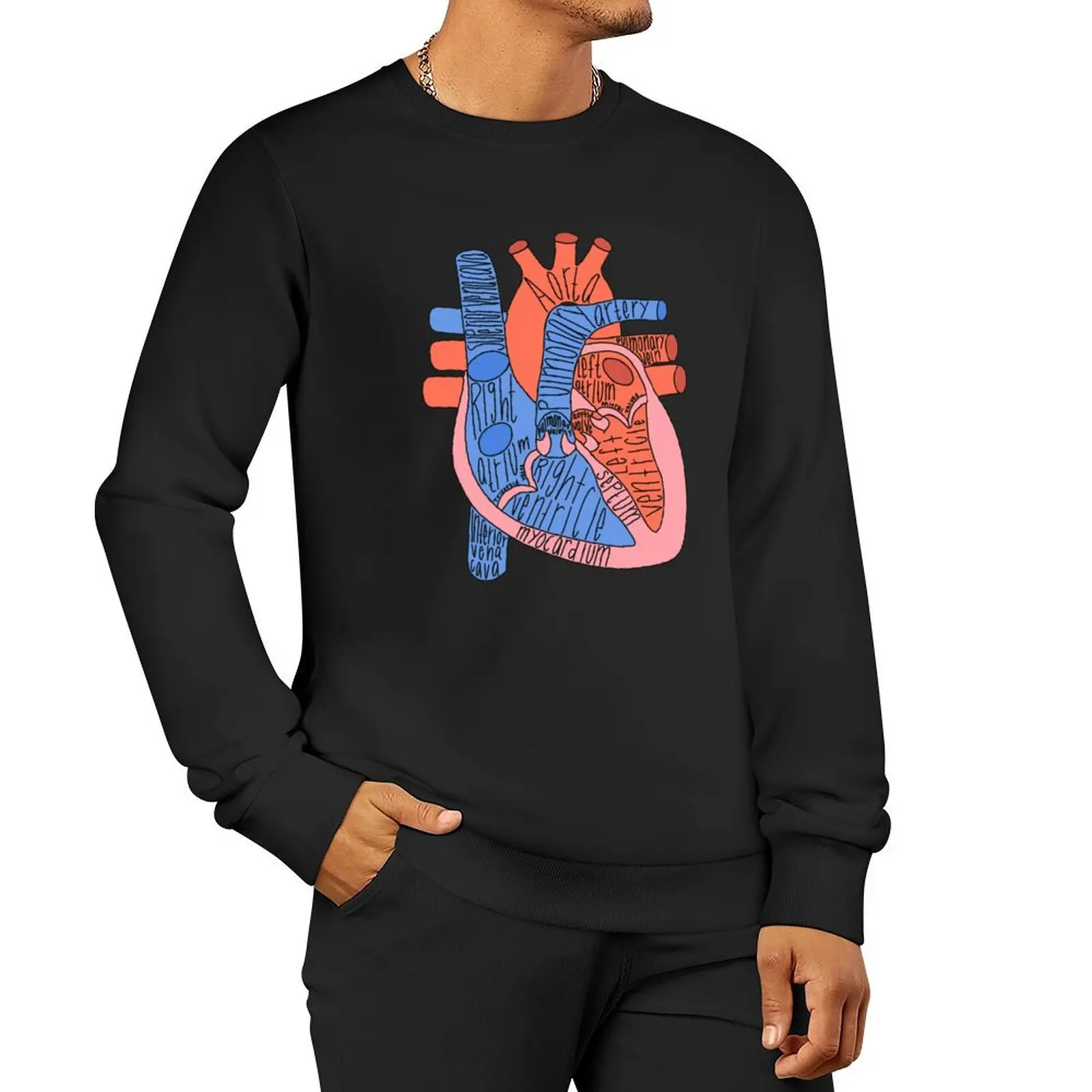 Labeled Heart Anatomy Pullover Hoodie mens clothes men's clothes oversize sweatshirt