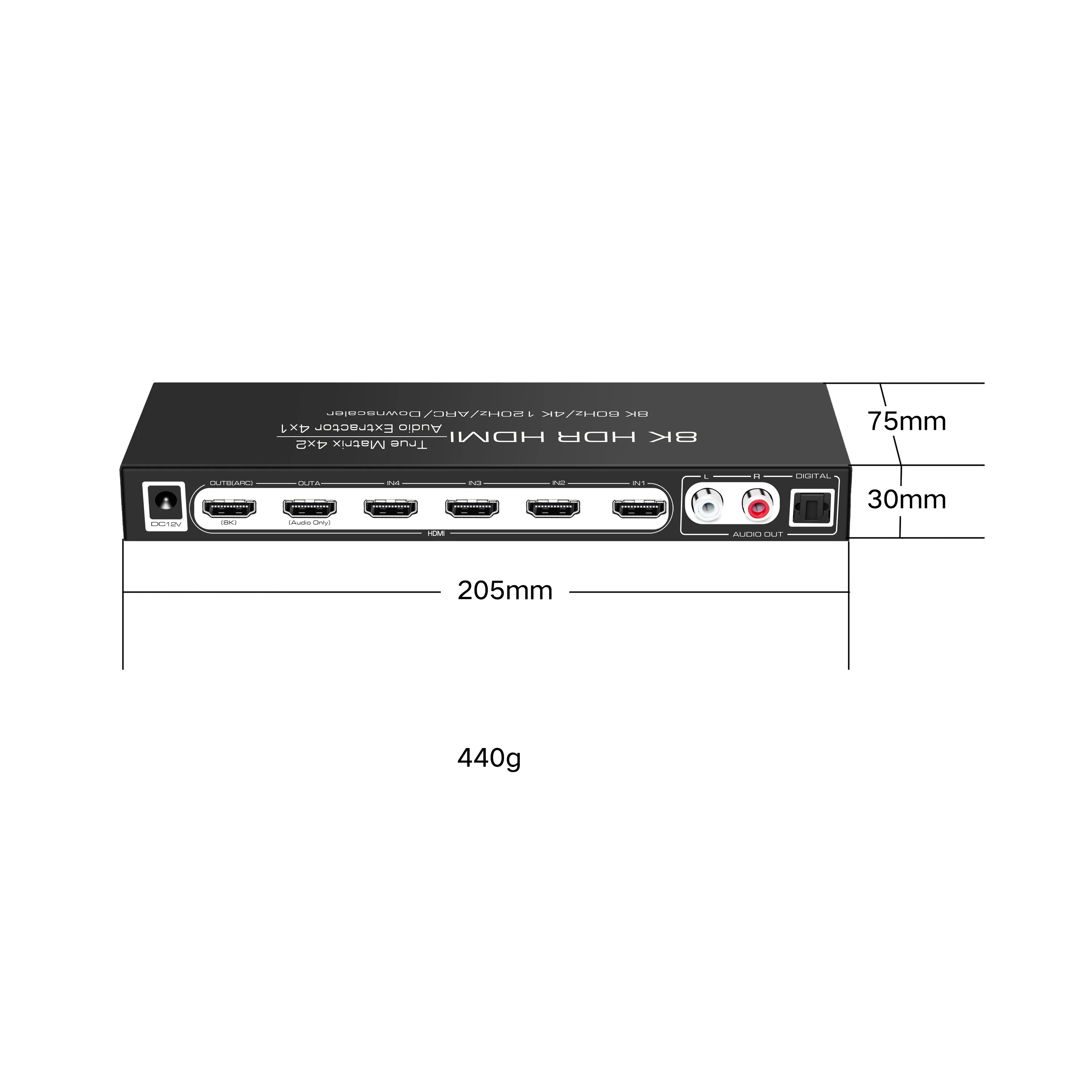 HDMI2.1 Switcher 4 In 1 Out Audio Extractor Dolby Atmos 7.1 Sound Video Matrix 4x2 Splitter for 4K120Hz 8K60HZ PS5 XBOX X 8K TV