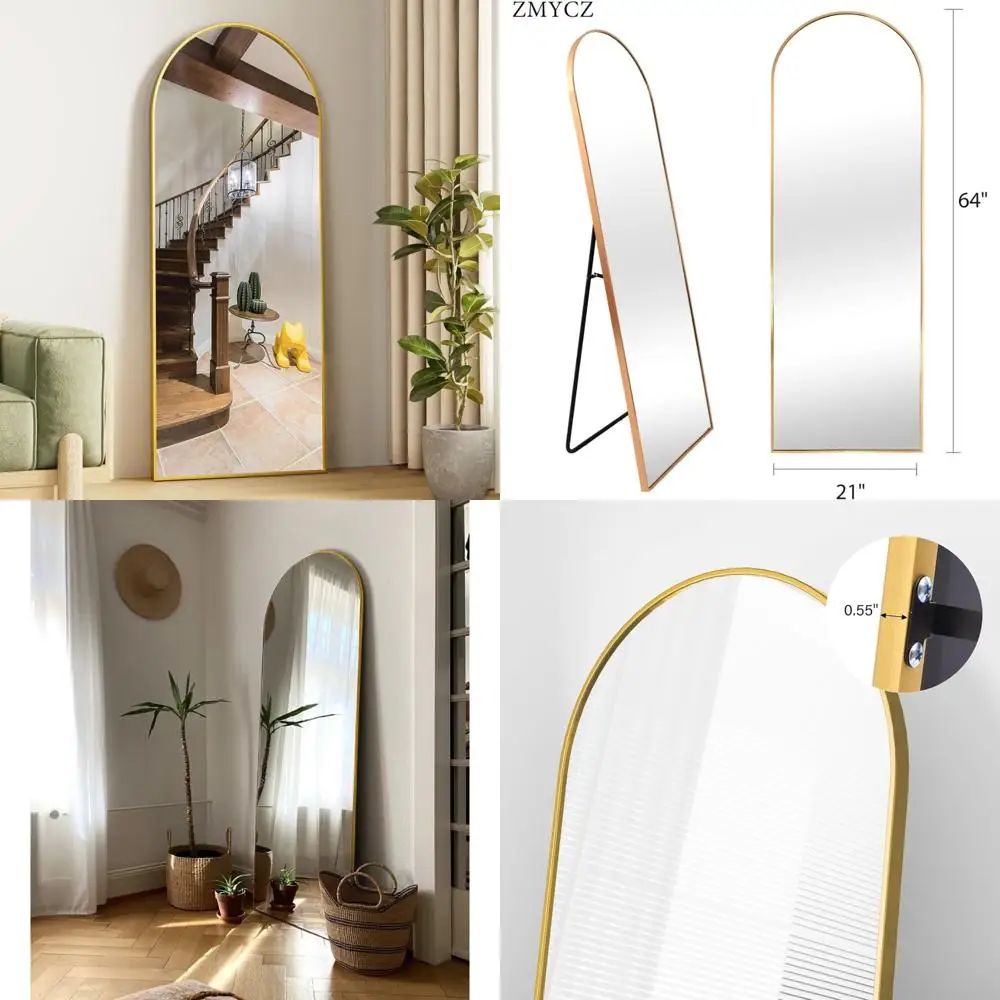 

Gold Arched Full Length Freestanding Floor Mirrors with Thin Frame for Stylish Home Decor