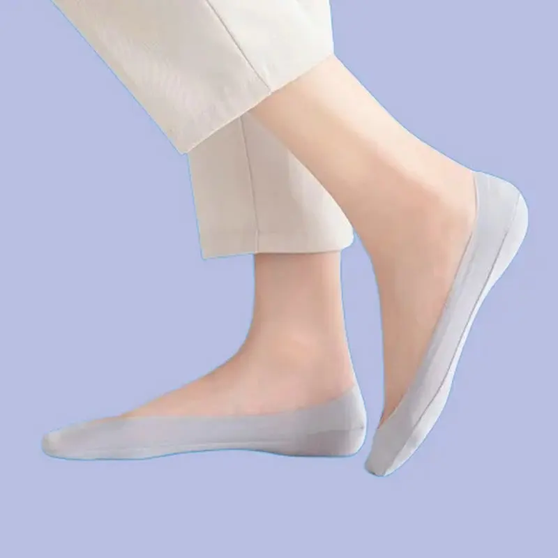 Calcetines tobilleros antideslizantes de algodón para mujer, medias invisibles de corte bajo, color blanco, a la moda, para verano, 5 pares, 2024