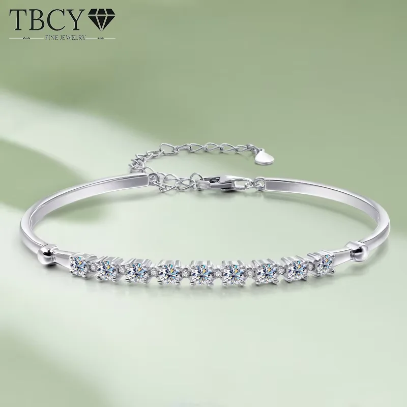 

TBCYD 3mm Moissanite Diamond Bracelet Bangle For Women S925 Sterling Silver Luxury Wedding Party Fine Hand Chain Jewelry Gift