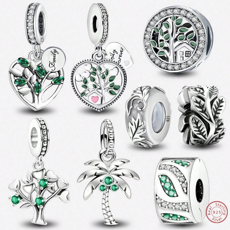 

925 Sterling Silver Coconut Green Tree Love Heart Charms Bead Diy Bracelet Bangle Making Gift Of High Quality Fashion Jewelry