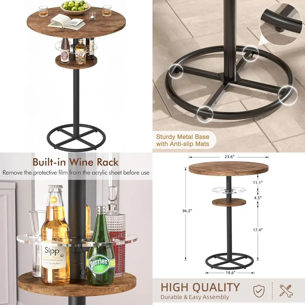 

VECELO 36” High Top Bar Table, Sturdy Frame with Metal Base for Cocktail, Pub, Easy Assembly, Brown