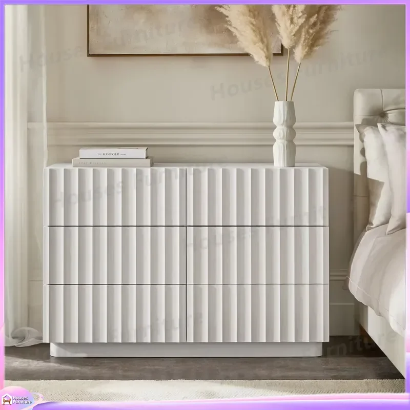 Minimalist White Shoe Cabinet 6 Drawer Storage Organizer Melamine Sideboard with Groove Design Blinds Door Entryway Furniture