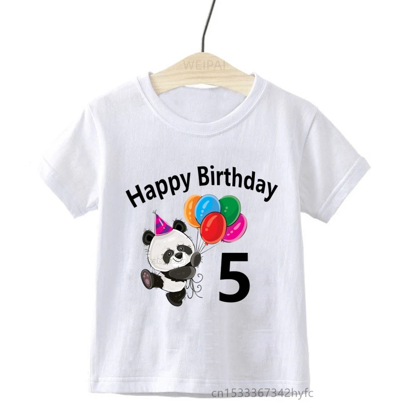 Kids Panda Number 4 5 6 7 Birthday Cartoon T-shirt Boys Girls Funny Birthday Gift T-shirt Custom Name