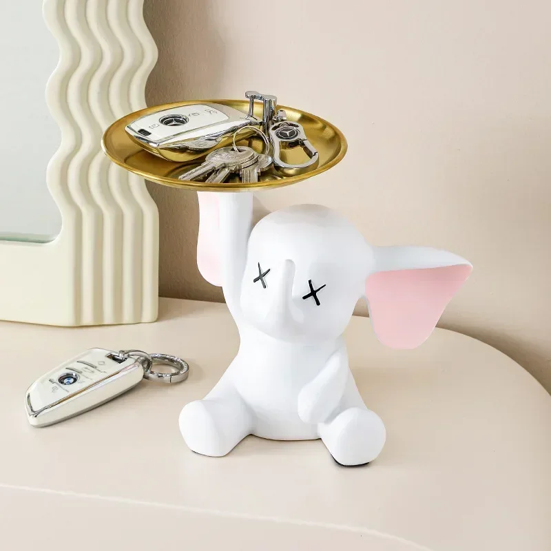 Elephant Figurines Key Storage Statue Ornament Nordic Shoe Cabinet Modern Minimalist Living Room Home Decoration Tray