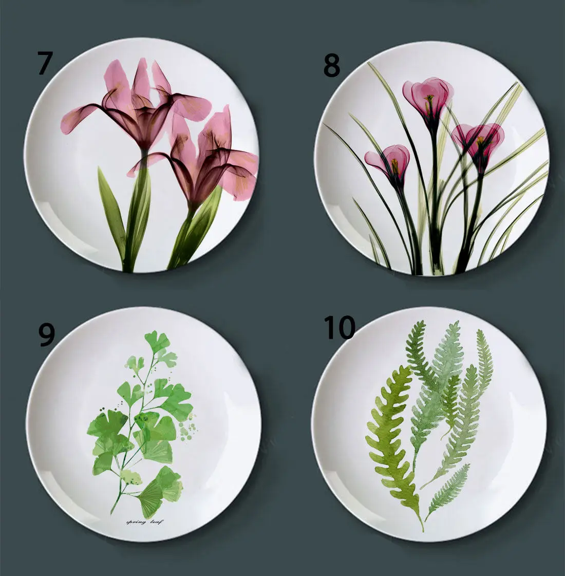 8-inch creative flamingo ceramic ornament with tropical green plants for living room and dining room decoration hanging plate
