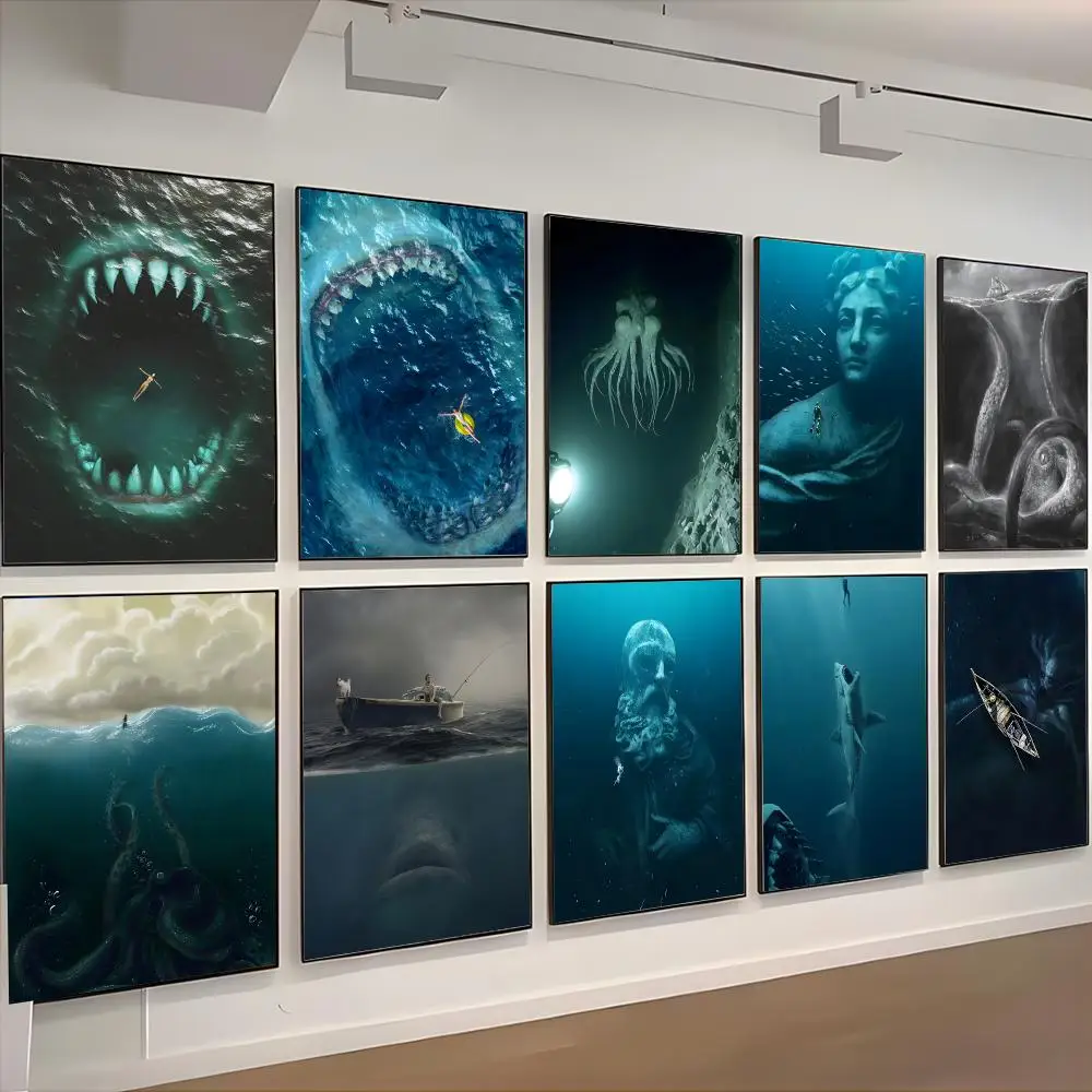 Abyssal D-Deep Sea Fear Poster Retro Kraft Paper Sticker DIY Room Bar Cafe Aesthetic Art Wall