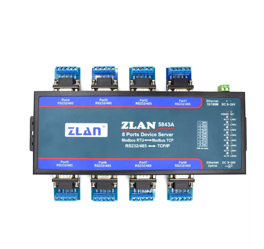 

Сервер последовательного порта, шлюз Modbus, 8-портовый преобразователь RS232/485 в TCP Ethernet, дистанционное управление ZLAN5843A