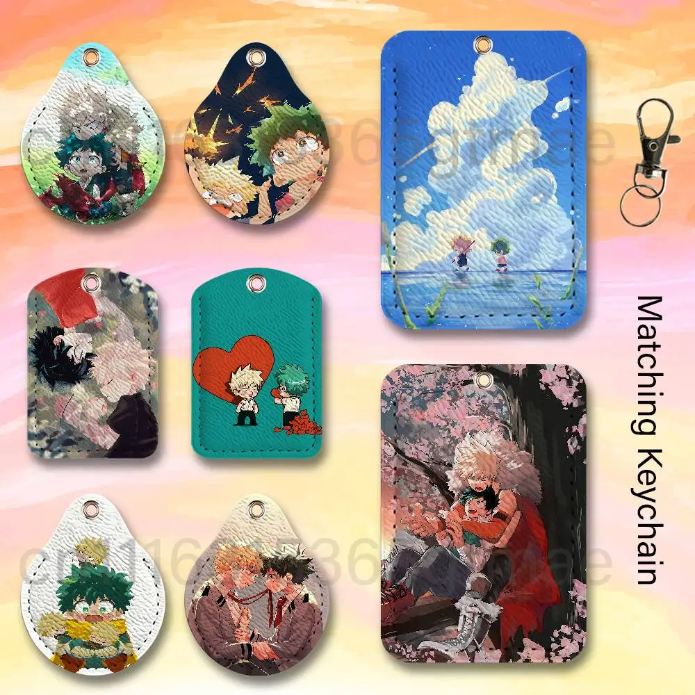 B-Bakudeku D-Deku Bakugou PU Leather Card Holder Keychain Key Ring Door Lock Access Card Air Tag Case Keychain Card