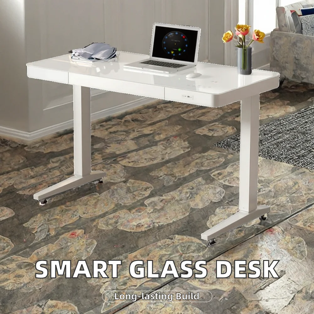 xx-Electric Lift Table Tempered Glass Ergonomic Durable Steel Automatic Features Minimalist Office Desk Smart Study Desk*