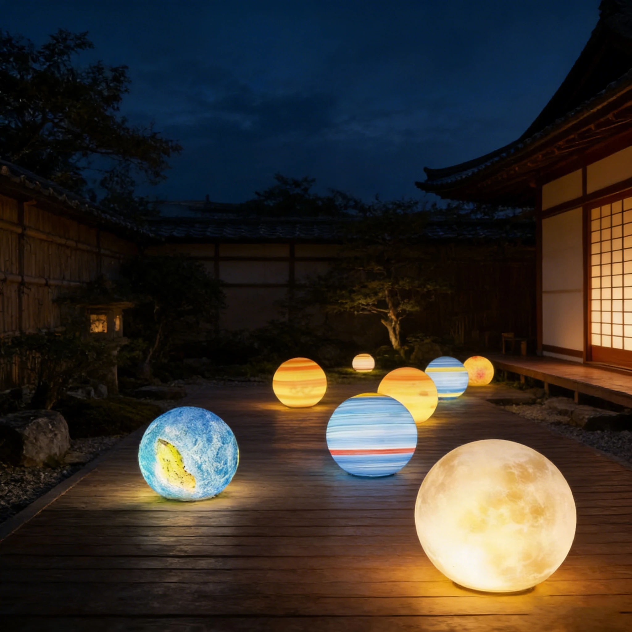 

Outdoor LED Moon Sun Ball Chandelier Glowing Garden Lawn Landscape Planet Light