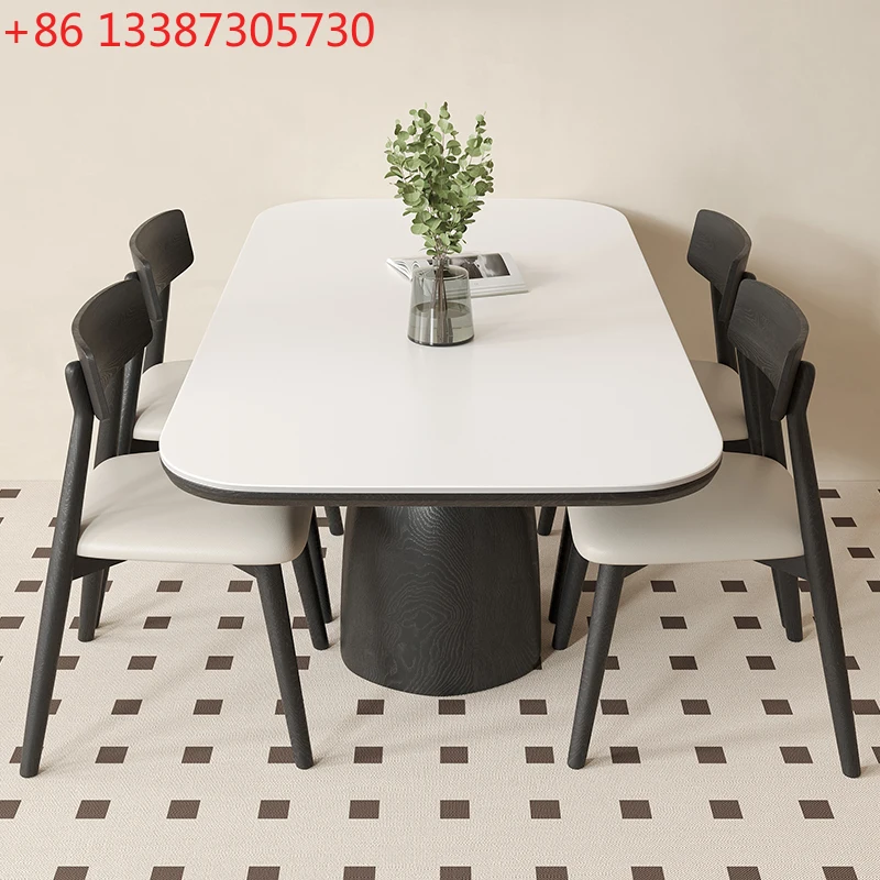 

Черный прямоугольный обеденный стол с круглым пирсом из каменной плиты, обеденный стол для столовой домашнего размера