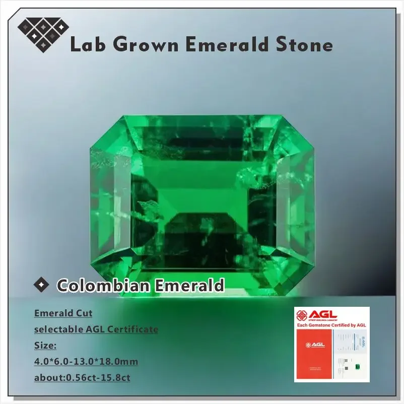

Lab Grown Colombian Emerald Stone Hydrothermal Hand-cutting Emerald Cut Synthetic Emerald Stone With AGL Certificate