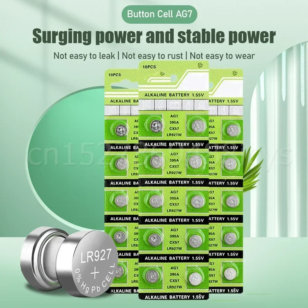 Alkaline Button Cell Battery AG7 LR927 1.55V 30PCS, Equivalent 395 L927F LR57 SR927 LR926 399 195 For Watch Toy Remote Control