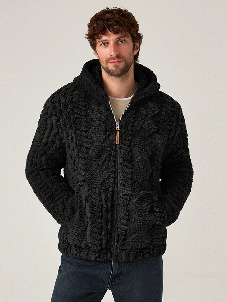 

Winter Thick And Warm Fleece Jackets Men's Thickened Warm Hooded Jacket Casual Pure Color Coat Outdoor Windproof Fashion Top