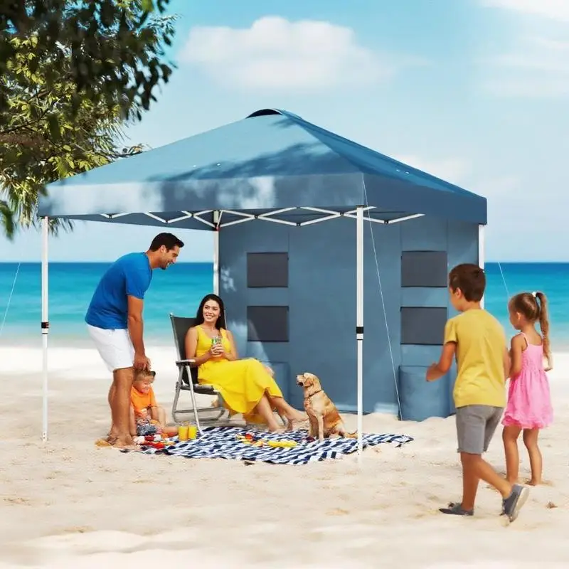 

10x10 ft Instant Party Tent with Adjustable Height and Sidewalls, Storage Pockets, Blue Sun Shelter