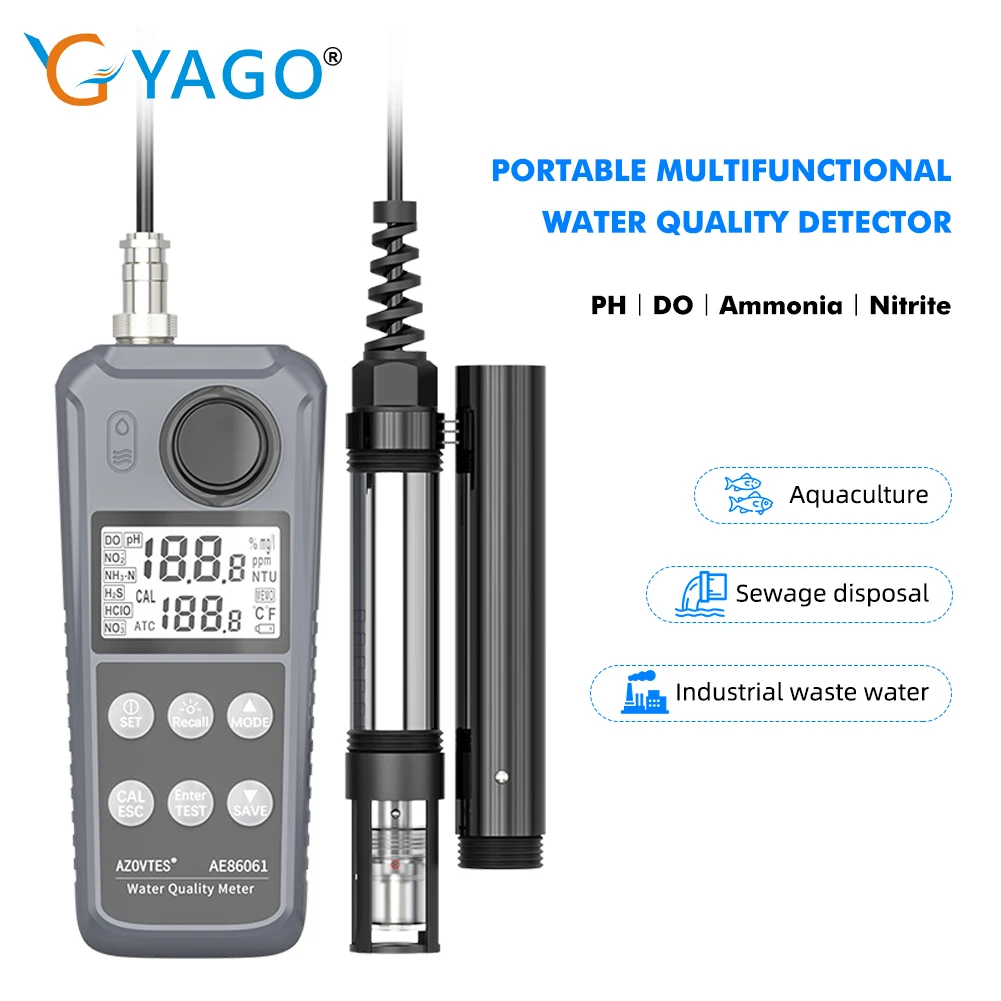 AE86061 Multiparameter DO/PH/Temp/Ammonia/Nitrite Dissolved Oxygen Meter Water Quality Tester for Aquarium Aquaculture Fish Tank