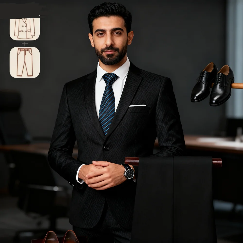 

Men's Big & Tall Slim Fit Business Casual Suit for Weddings Genuine Blazer Waistcoat And Pants Dress Trousers US Size